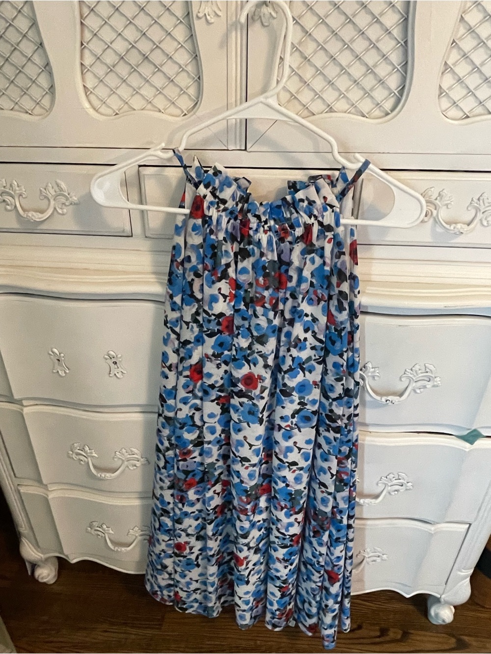 Badgley Mischka Blue, White & Red Floral Maxi Dress